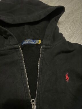 Polo by Ralph Lauren Black Hooded Zip Jacket with Red Pony